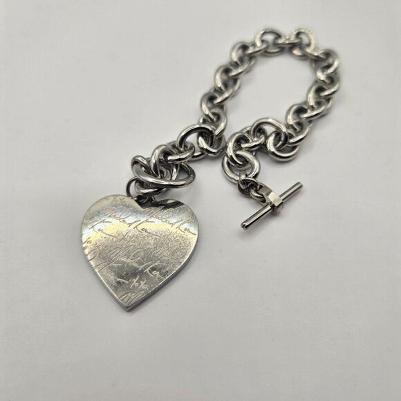 Michael Kors Silver Heart Charm Bracelet With Toggle Clasp & Pavé Crystal Detail - Picture 3 of 4